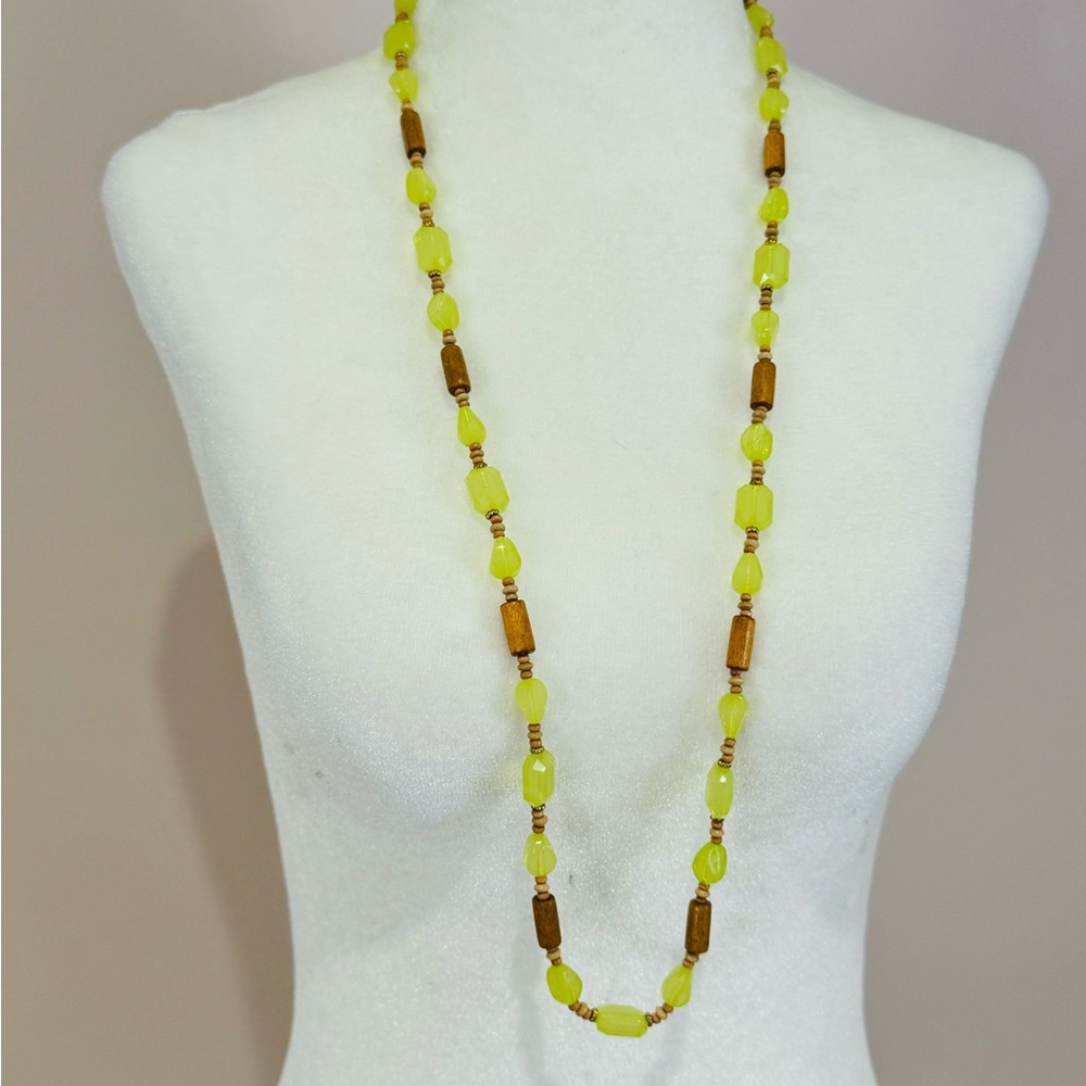 Long Green and Brown Beaded Necklace bohemian